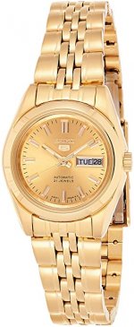 Seiko Women's SYMA38K 5 Automatic Gold Dial Gold-Tone Stainless Steel Watch