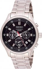 Seiko Men's 43mm Steel Bracelet & Case Hardlex Crystal Quartz Black Dial Analog Watch SKS587