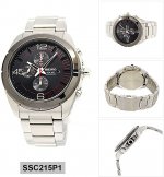 Seiko Solar Chronograph Black Dial Stainless Steel Mens Watch SSC215 by Watches