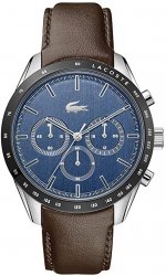 Seiko Lacoste Men's Boston Stainless Steel Quartz Watch with Leather Calfskin Strap, Brown, 20 (Model: 2011093)