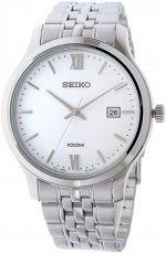 Seiko Men's 41mm Steel Bracelet & Case Quartz White Dial Analog Watch SUR217