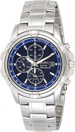 Seiko Men's SSC141 Stainless Steel Solar Watch with Blue Dial