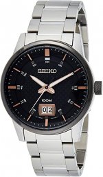 Seiko Quartz Black Dial Stainless Steel Men's Watch SUR285