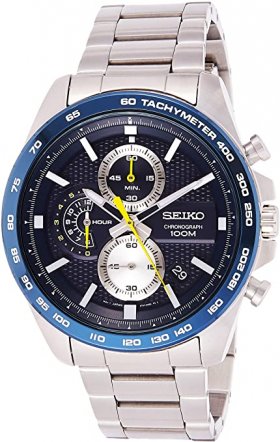 Seiko Men's 44mm Steel Bracelet & Case Hardlex Crystal Quartz Blue Dial Analog Watch SSB259P1