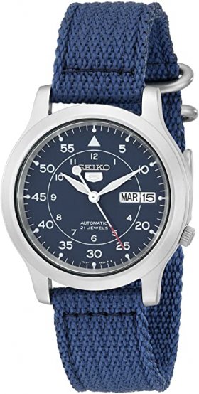 Seiko Men's SNK807 5 Automatic Stainless Steel Watch with Blue Canvas Band