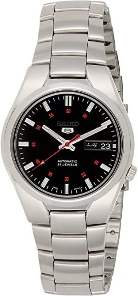 Seiko Men's 5' Japanese Automatic Stainless Steel Casual Watch, Color: Black dial (Model: SNK617)