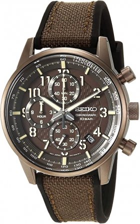 Seiko Men's Chronograph/Essentials Stainless Steel Japanese Quartz With Silicone Strap, Brown (Model: SSB371)