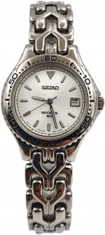 Seiko Sports Date Silver Sticks Dial Steel Quartz Ladies Watch SXD209
