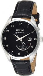 Seiko Kinetic Black Dial Black Leather Men's Watch SRN051P1