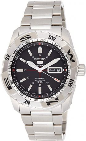 Seiko Sports 5 Black Dial Stainless Steel Mens Watch SNZJ05