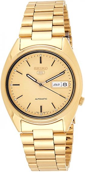 Seiko Men's SNXL72 5 Automatic Gold-Tone Stainless Steel Bracelet Watch with Patterned Dial