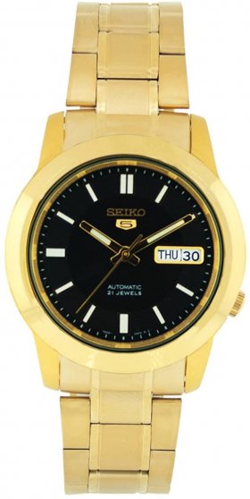 Seiko Men's SNKK22 Gold Plated Stainless Steel Analog with Black Dial Watch