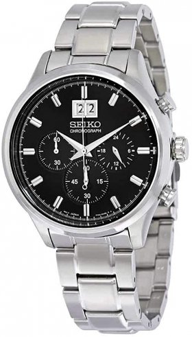 Seiko Chronograph Black Dial Stainless Steel Mens Watch SPC083