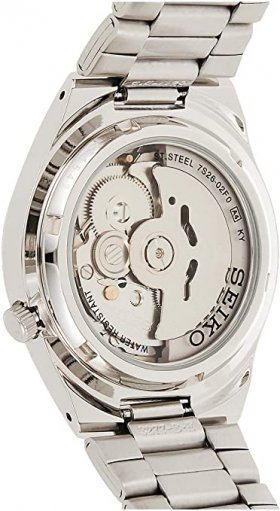 Seiko Men's 5' Japanese Automatic Stainless Steel Casual Watch, Color: Black dial (Model: SNK617)