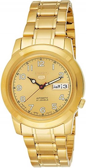 Seiko 5 Automatic Gold Dial Yellow Gold-Tone Men's Watch SNKK38J1