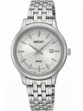 SEIKO SUR799P1,Ladies dress,Silver dial,Stainless Steel Case and bracelet,Hardlex Crystal,date,50m WR,SUR799