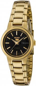 Seiko Women's SYME48 5 Automatic Black Dial Gold-Tone Stainless Steel Watch