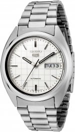 Seiko Men's SNXF05 5 Automatic White Dial Stainless Steel Watch