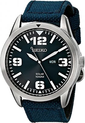 Seiko Men's SNE329 Sport Solar-Powered Stainless Steel Watch with Blue Nylon Band