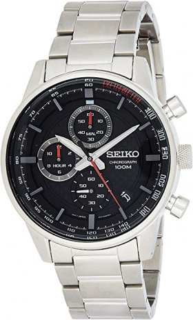 Seiko Men's 42mm Steel Bracelet & Case Hardlex Crystal Quartz Black Dial Analog Watch SSB313P1