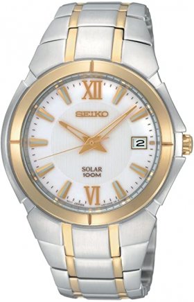 Seiko Men's SNE088 Two Tone Stainless Steel Analog with White Dial Watch