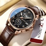 Seiko Automatic Watches for Men Self Winding Mechanical Leather Band Moon Phase 24 Hours Date Week Month Waterproof Luminous Wrist Watch