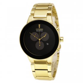 Citizen AT2242-55E Men's Axiom Eco-Drive Black Dial Gold Plated Steel Bracelet Chronograph Watch