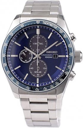 Seiko Solar Mens Analog Solar Watch with Stainless Steel Bracelet SSC719P1