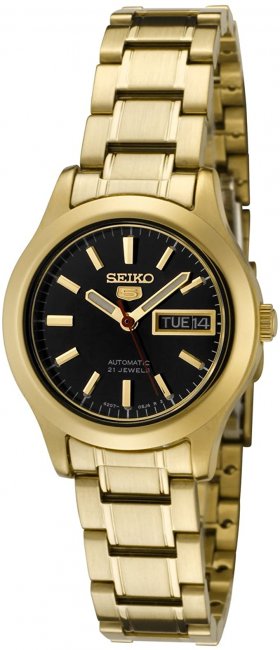 Seiko Women's SYMD96 5 Automatic Black Dial Gold-Tone Stainless Steel Watch