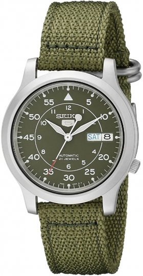 Seiko Men's SNK805 5 Automatic Stainless Steel Watch with Green Canvas