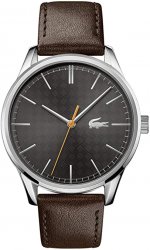 Seiko Lacoste Men's Vienna Stainless Steel Quartz Watch with Leather Calfskin Strap, Brown, 20 (Model: 2011045)