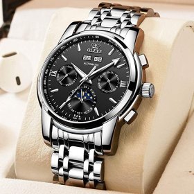 Seiko OLEVS Automatic Watches for Men Mechanical Slef-Wind Luxury Classic Stainless Steel Wrist Watch Date Waterproof Luminous Pointer