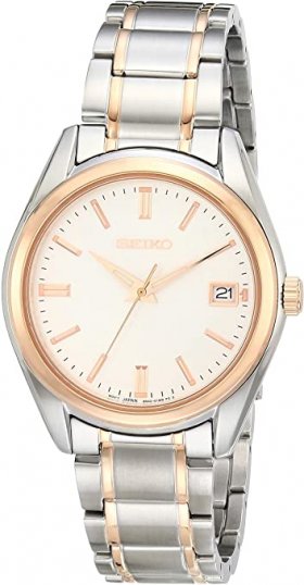 Seiko Women's Essentials Stainless Steel Japanese Quartz With Two Tone Strap, Silver/Rose Gold (Model: SUR322)