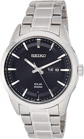 Seiko Men's Year-Round Acciaio INOX Solar Powered Watch with Stainless Steel Strap, Grey, 22 (Model: SNE363P1)