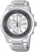 Seiko Men's SNAB15 Alarm Chronograph Silver-Tone Watch