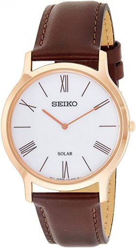 Seiko Men's Year-Round Stainless Steel Quartz Watch with Leather Strap, Brown, 20 (Model: SUP854P1)