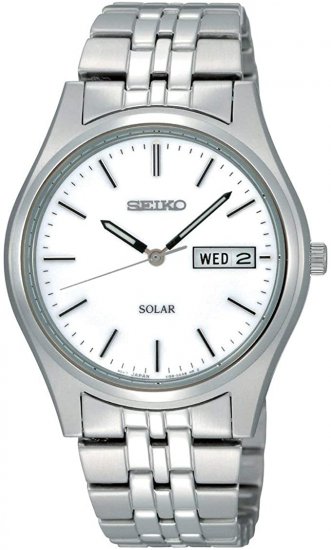 Seiko Men\'s Analogue Classic Solar Powered Watch with Stainless Steel Strap SNE031P1