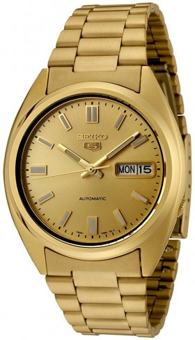 Seiko Men's SNXS80K 5 Automatic Gold Dial Gold-Tone Stainless Steel Watch