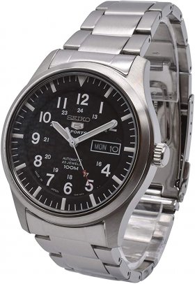 Seiko Men's SNZG13 5 Automatic Black Dial Stainless-Steel Bracelet Watch