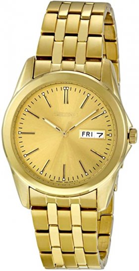 Seiko Men's Dress Quartz Watch with Gold-Tone-Stainless-Steel Strap, 18 (Model: SGGA48)