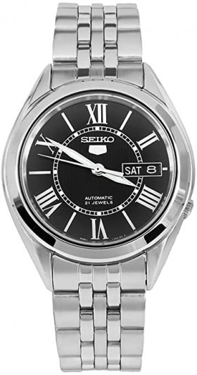 Seiko 5 SNKL35 Men's Stainless Steel Black Roman Dial Japanese Automatic Watch