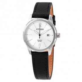 Citizen EU6070-01A Women's Black Leather Strap with Silver Analog Dial Watch