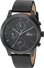 Seiko Lacoste Black pvd Quartz Watch with Leather Strap, 19 (Model: 2010997)