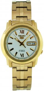 Seiko Men's SNKK84 Gold Plated Stainless Steel Analog with White Dial Watch