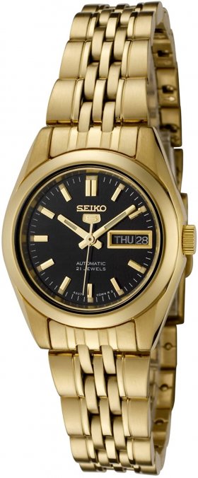 Seiko Women's SYMA40K 5 Automatic Black Dial Gold-Tone Stainless Steel Watch