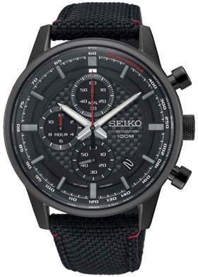 Seiko Men's 43.9mm Black Cloth Band Titanium Case Hardlex Crystal Quartz Analog Watch SSB315P1