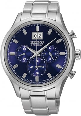 Seiko Chronograph Metallic Blue Dial Stainless Steel Mens Watch SPC081