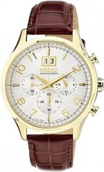 Seiko Chronograph Silver Dial Brown Leather Mens Watch SPC088