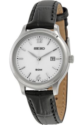 Seiko Women's SUR791P1,dress,light dial,Stainless Steel Case,leather strap,Hardlex Crystal,date,50m WR,SUR791