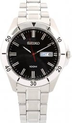 Seiko Men's Black Dial Silver Toned Stainless Steel Watch SGGA75